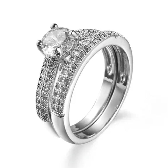 5*5mm Women's Engagement AAA White Gold Filled Wedding Band Ring Sets Size 6-10