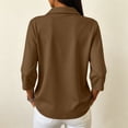 thumbnail image 4 of 3/4 Sleeve Solid Polo Shirts for Women Button Collar Lightweight Dressy Golf Blouses Brown 3XL, 4 of 9
