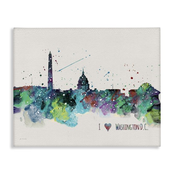 Stupell Industries Contemporary I Heart Love DC Paint Splatter Canvas Art, 30 x 24, by Jo Moulton