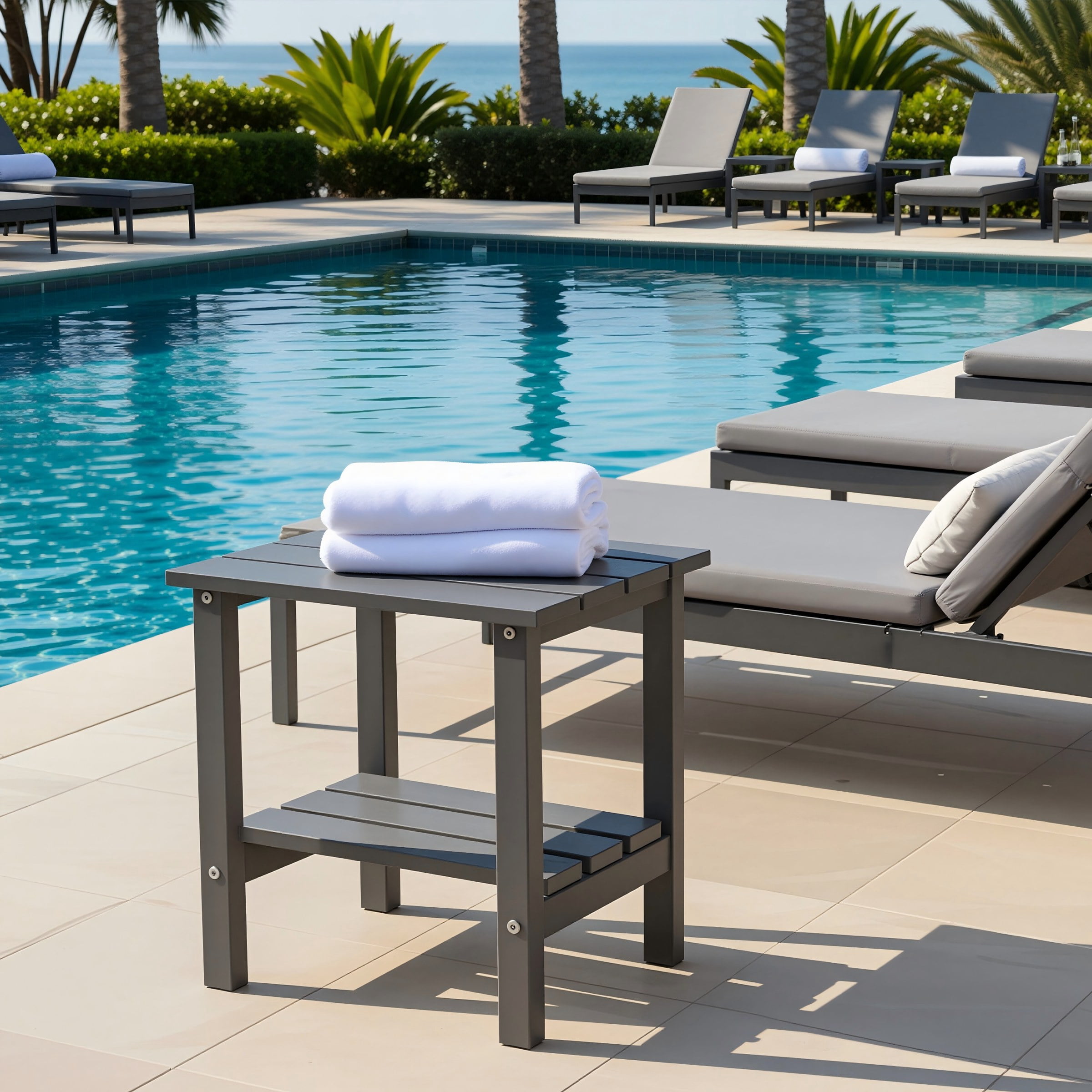 Outdoor Side Table, Patio Side Table, HDPE End Tables for Backyard Pool Porch Garden Lawn