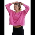 thumbnail image 3 of Sudadera Corta para Mujer, Cuello Redondo, Larga, Talla Grande, Otoño-Invierno 2025, Estilo Jersey Holgado. Rosa Roja L, 3 of 10