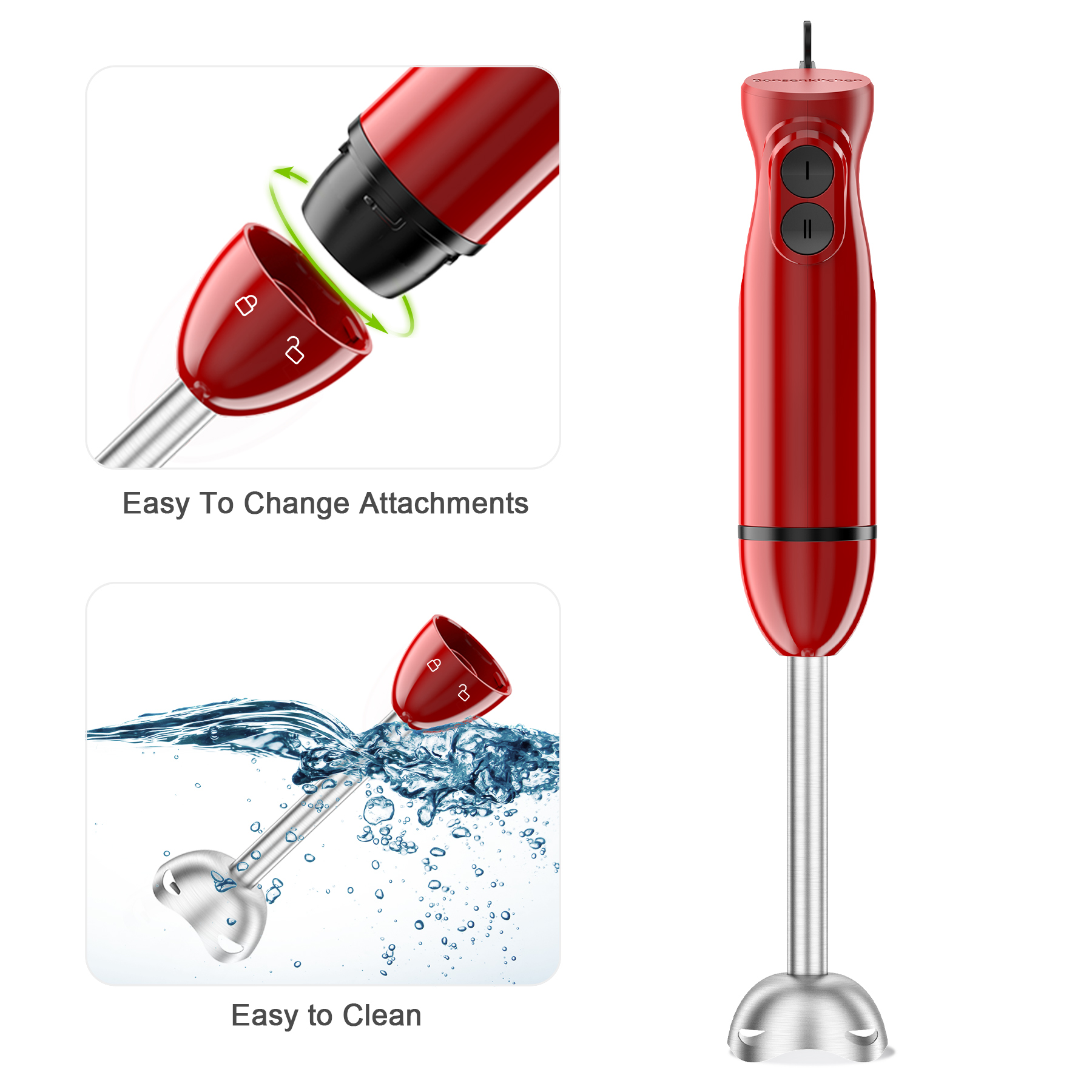Bonsenkitchen Handheld Immersion Blender, Red photo 7