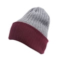 thumbnail image 1 of Top Headwear Cable Knit Long Winter Beanie - Grey/Burgundy, 1 of 2