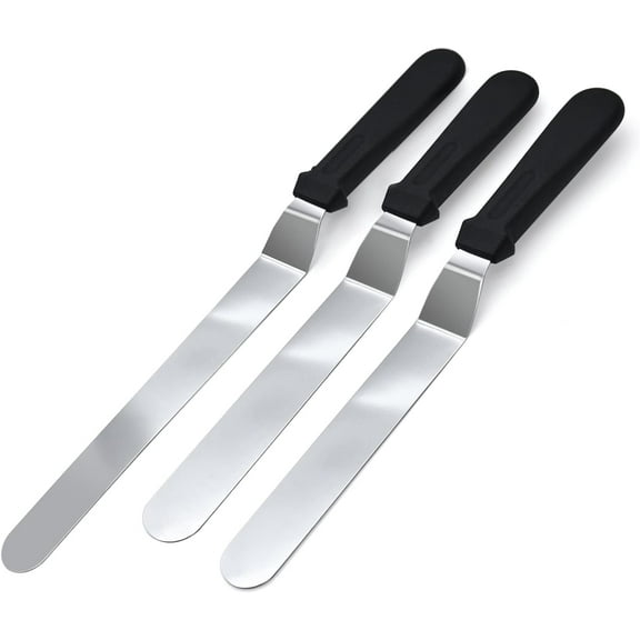 Icing Spatula 3 Pack Stainless Steel Cake Spatula Angled Metal Icing Spatula Cake Frosting Tools Black 8 10 Inch Blade