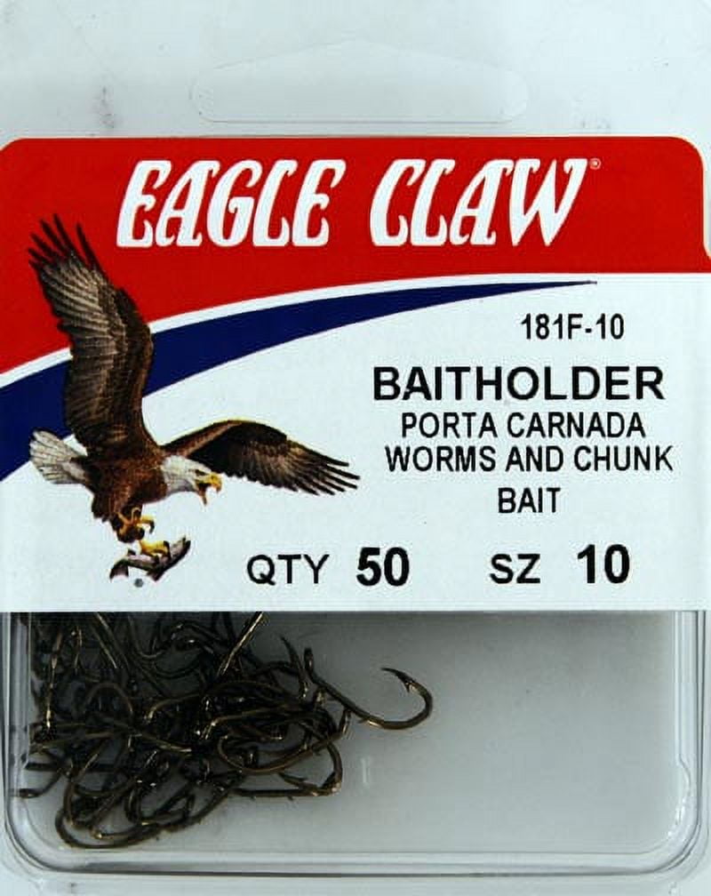 (2 pack) Eagle Claw 181FH-10 Baitholder Down Eye 2-Slice Offset Hook, Bronze, Size 10