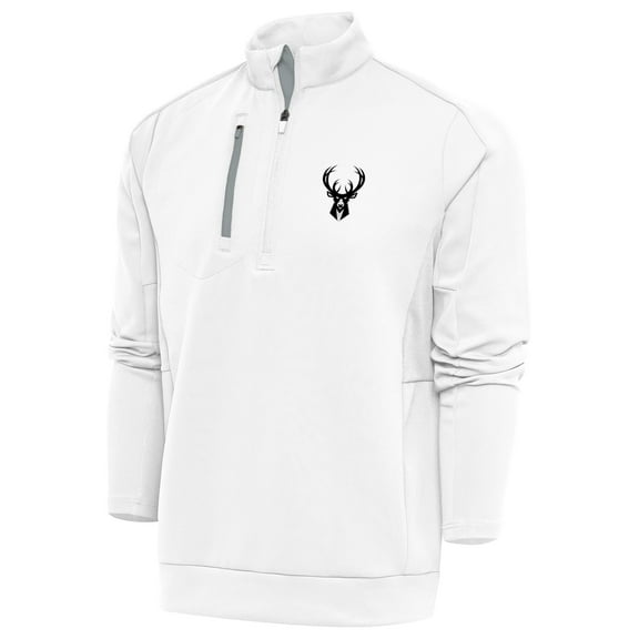 Men's Antigua White Milwaukee Bucks Metallic Logo Generation Quarter-Zip Top