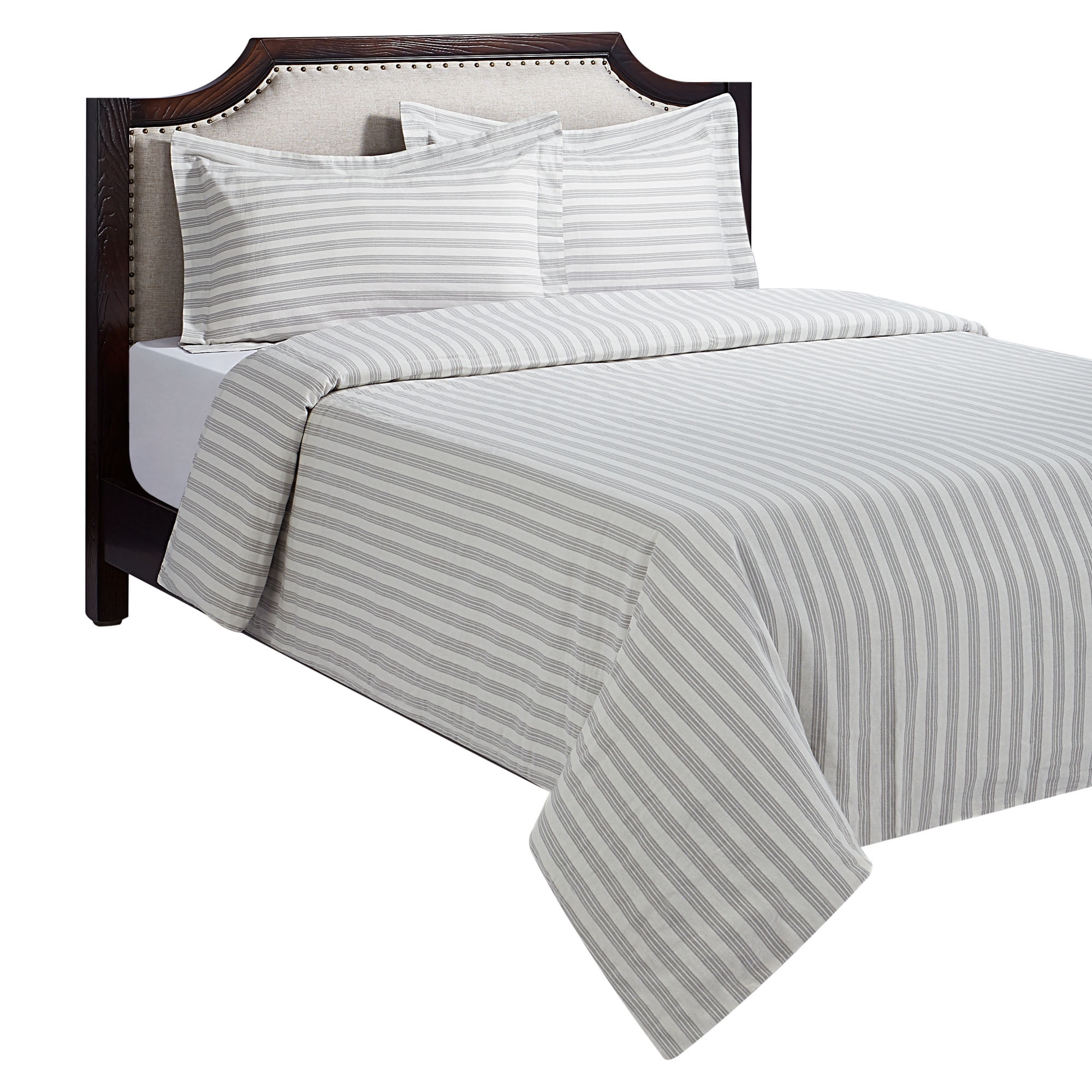 HOMETRENDS 2-Piece Grey Stripe Duvet Cover Set, Twin, 100% Cotton