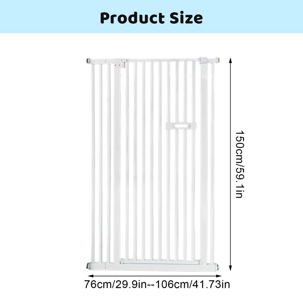 FLROHA 59 Inch High Extra Tall Cat Gate with Doors Locks Narrow Bar Spacing, Pressure Mounted 1.38inch Door Page Fence Spacing, Cat Door Way Indoor Use, White