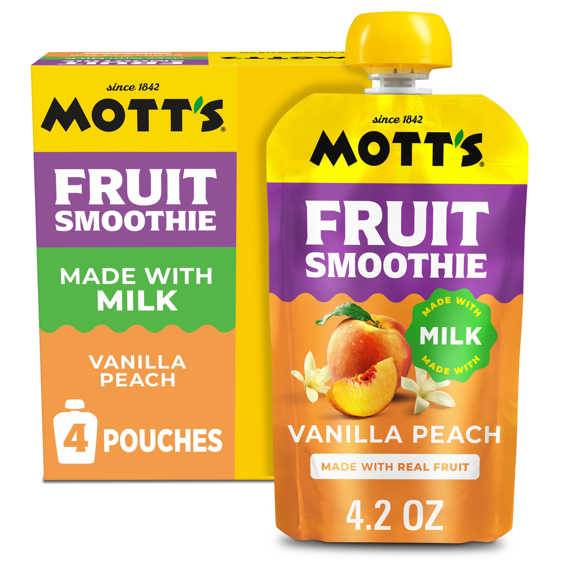 (3 pack) Mott’s Fruit Smoothie Vanilla Peach, 4.2 oz, 4 Pack Pouches