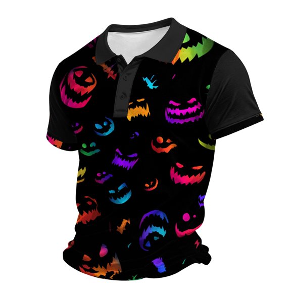 IAJDKMEK Halloween Men's Polo Short SleeveShirt - Button-Down Soft Knit Shirt, Lightweight Summer Shirt for Party, Golf, Daily Wear & Costume Events,Black L