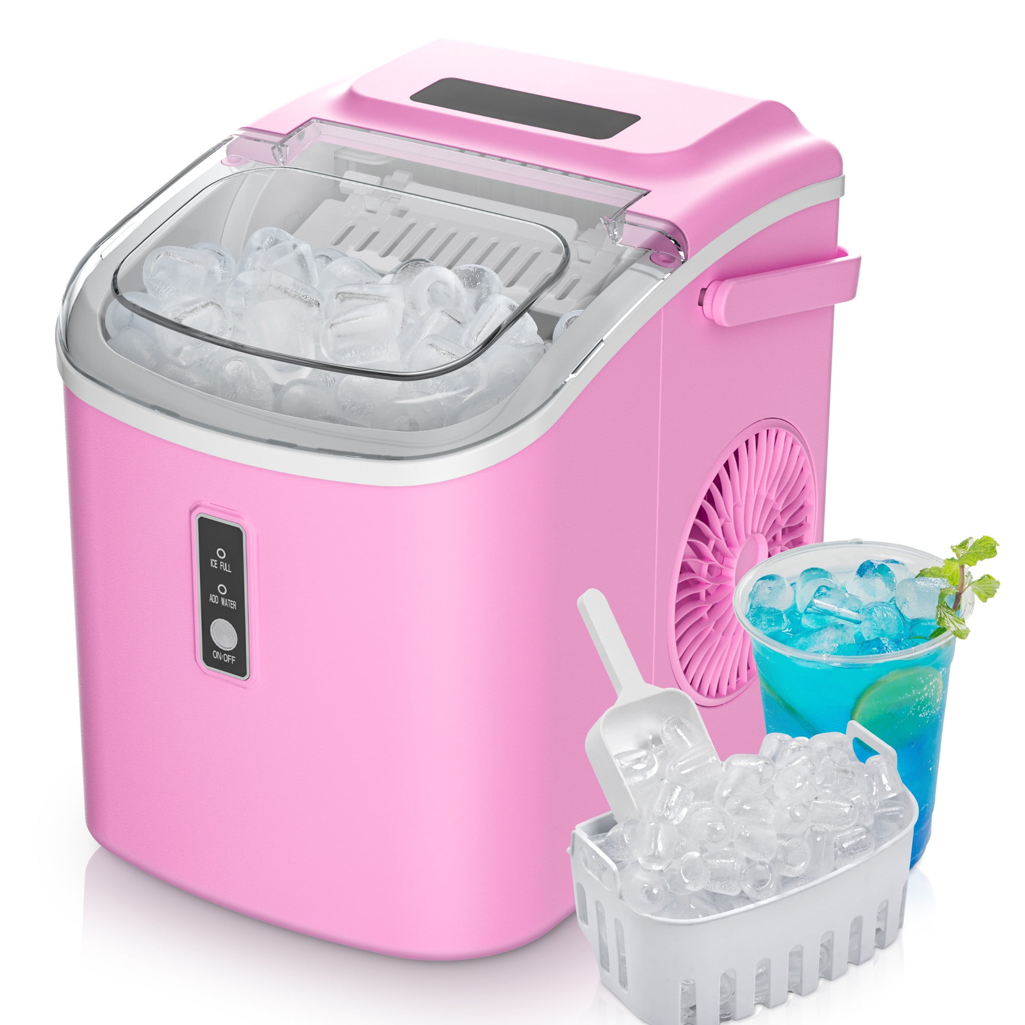 EUHOMY Countertop Ice Maker 26 lbs/Day Portable Self-Cleaning, 9 Bullet Ice in 6 Min, Pink