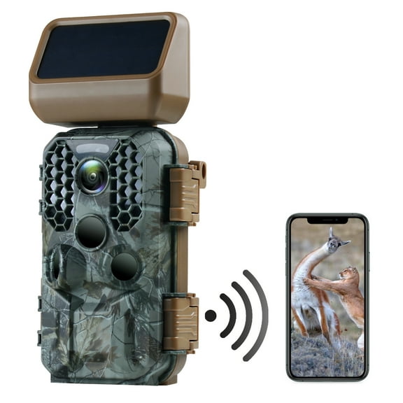 CAMPARK Solar Powered Trail Camera Native 4K 30fps WiFi Bluetooth 30MP Game Camera with Night Vision Waterproof IP66 Motion Activated 120° Wide Angle Hunting Deer Trail Cam for Wildlife Monitoring