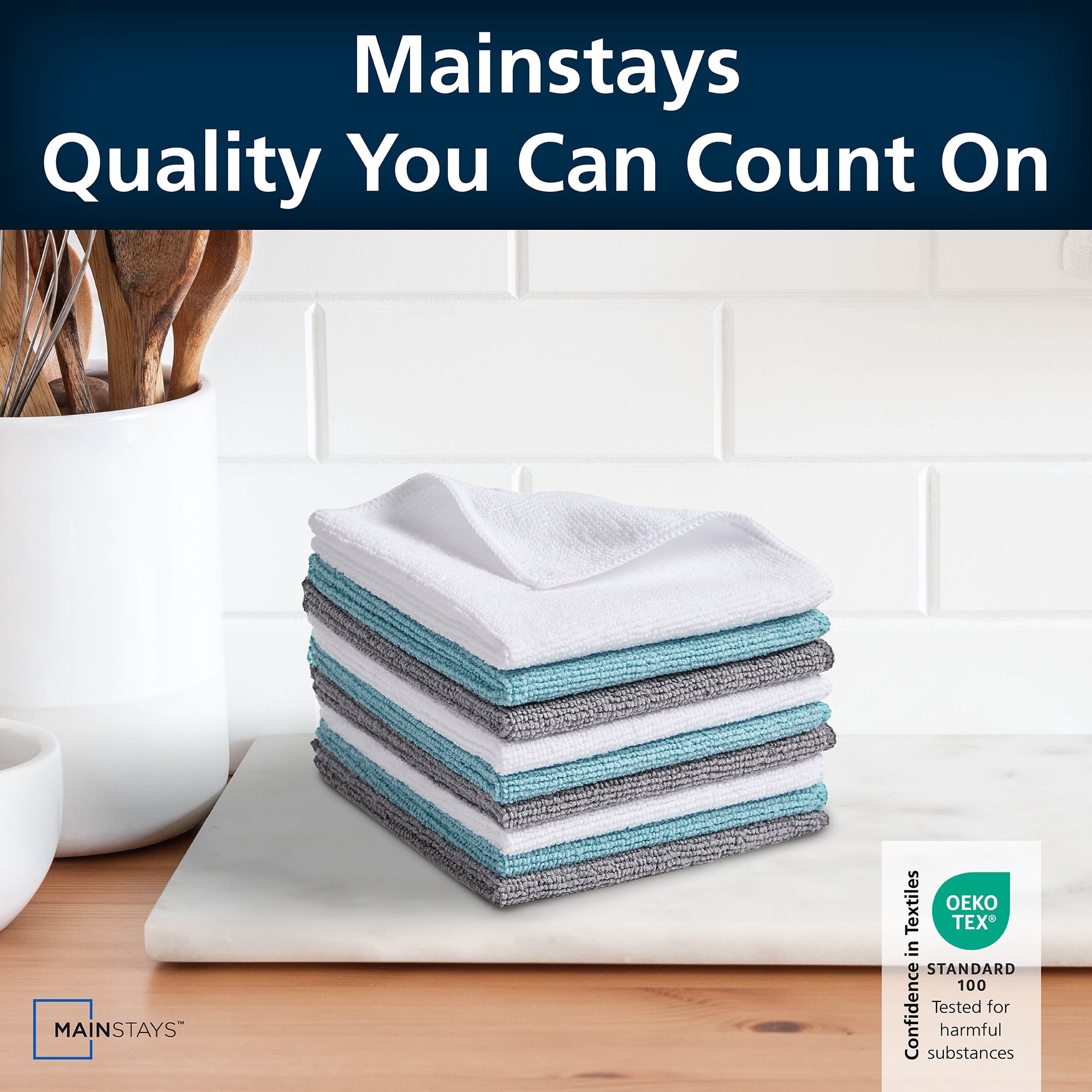 Mainstays Microfiber Dishcloths, Absorbent Cleaning Cloths, 11" x 11" White, 18 pack