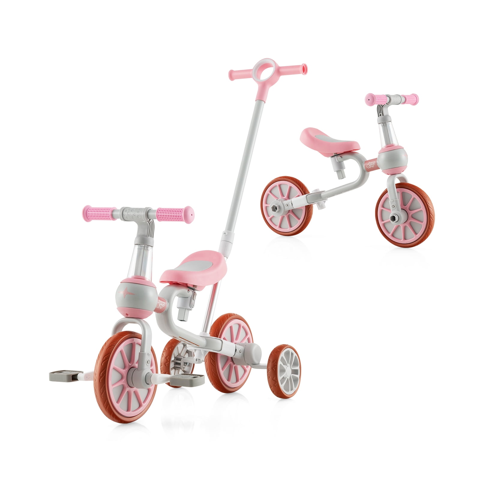 MULTIGOT 4 in 1 Kids Tricycles w/ Push Handle & Training Wheels Baby Balance Bike Pink