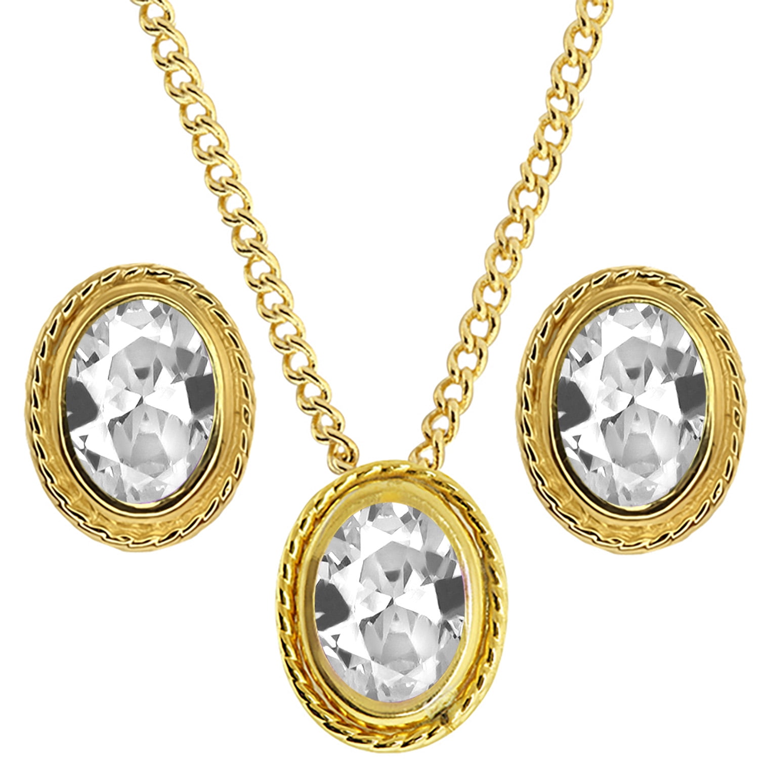 Gem Stone King 3.00 Ct White Created Sapphire 18K Yellow Gold Plated Silver Pendant and Earrings Jewelry Set
