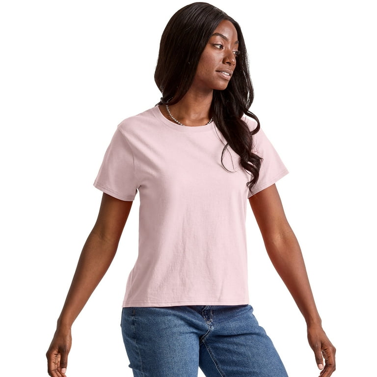 Hanes Essentials Women s Cotton T Shirt Classic Fit Pale Pink M