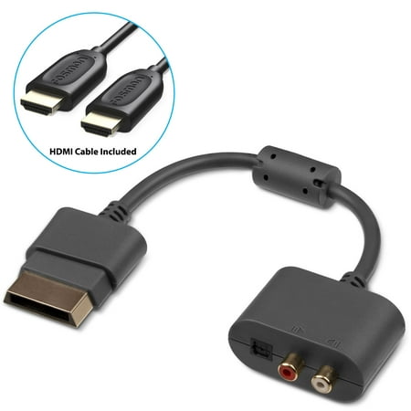 Fosmon HDMI Cable + Audio Dongle Adapter for Microsoft Xbox 360 (Allows Video & RCA Stereo/Toslink Optical Audio Output)