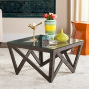 Safavieh Radley 23" Square Glass Top Mid Century Coffee Table, Dark Grey