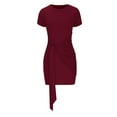 thumbnail image 6 of Summer Saving Wycnly Womens Dresses Casual Solid Tie Waist Basic Ruched Bodycon Wrap Short Dresses Summer Plain Round Neck Short Sleeve Formal Mini Dress Wine XXL, 6 of 7
