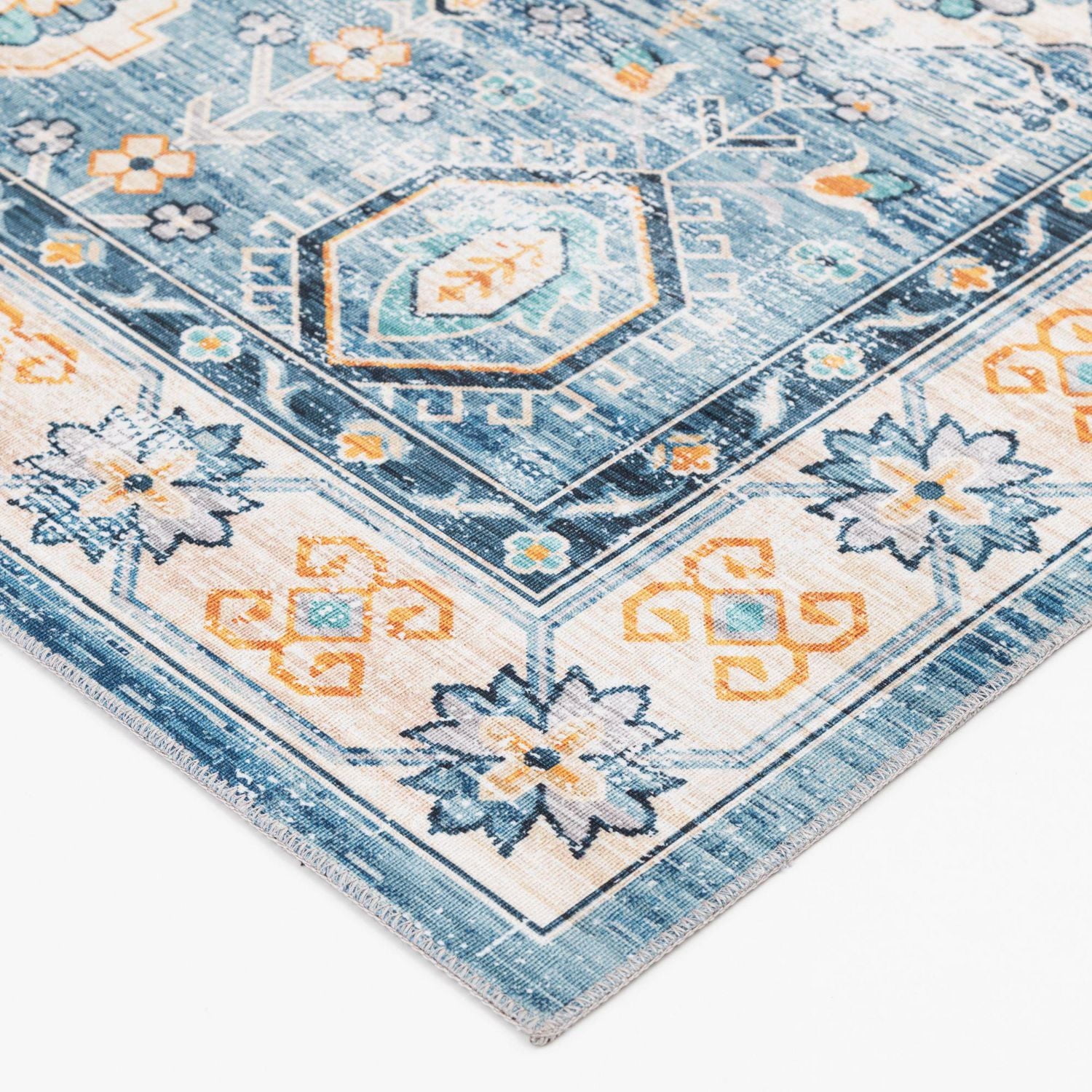 Tapis tissé bleu et jaune Tommin