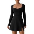 thumbnail image 1 of Robe à Manches Longues Col Sweettheart pour Femmes Fente Latérale Robe Évasée Extensible Mini Robe, 1 of 6