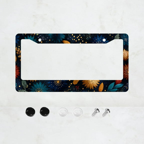 1pc Colorful Floral Pattern 2 Hole License Plate Frame, Aluminum Material, 6x12 Inches, with Screw Set, Retro Novelty Car Decoration Gift, Fits US Standard License Plate Size