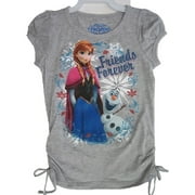 Little Girls Gray Anna Olaf Frozen Characters Print T-Shirt 4-6X