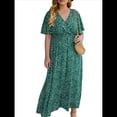 thumbnail image 3 of Vestido Corto de Corte A con Escote en V, Corta, Volantes y Dobladillo para Mujer, Talla Grande Azul y Verde 4XL, 3 of 10
