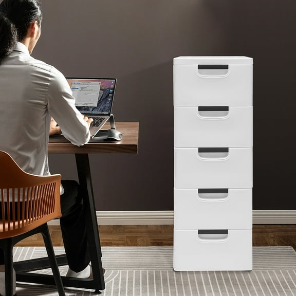 5 Layers Plastic Drawers Dresser Storage Cabinet Modern Stackable Vertical Clothes Storage Tower with Drawer Handles