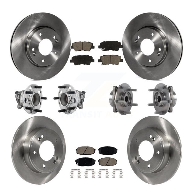 Transit Auto Front Rear Hub Bearings Assembly Disc Brake Rotors and Ceramic Pads Kit (10Pc) for Car Kia Forte Hyundai Elantra GT - Left Right Side (Driver Passenger) KBB-131012