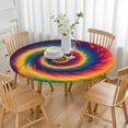 thumbnail image 3 of Colorful Rainbow Tie Dye Spiral Pattern Round Fitted Tablecloth with Elastic Edge,Dining Table Cover Waterproof,Outdoor Round Tablecloth for Camping,Dining,Indoor and Outdoor, 3 of 7