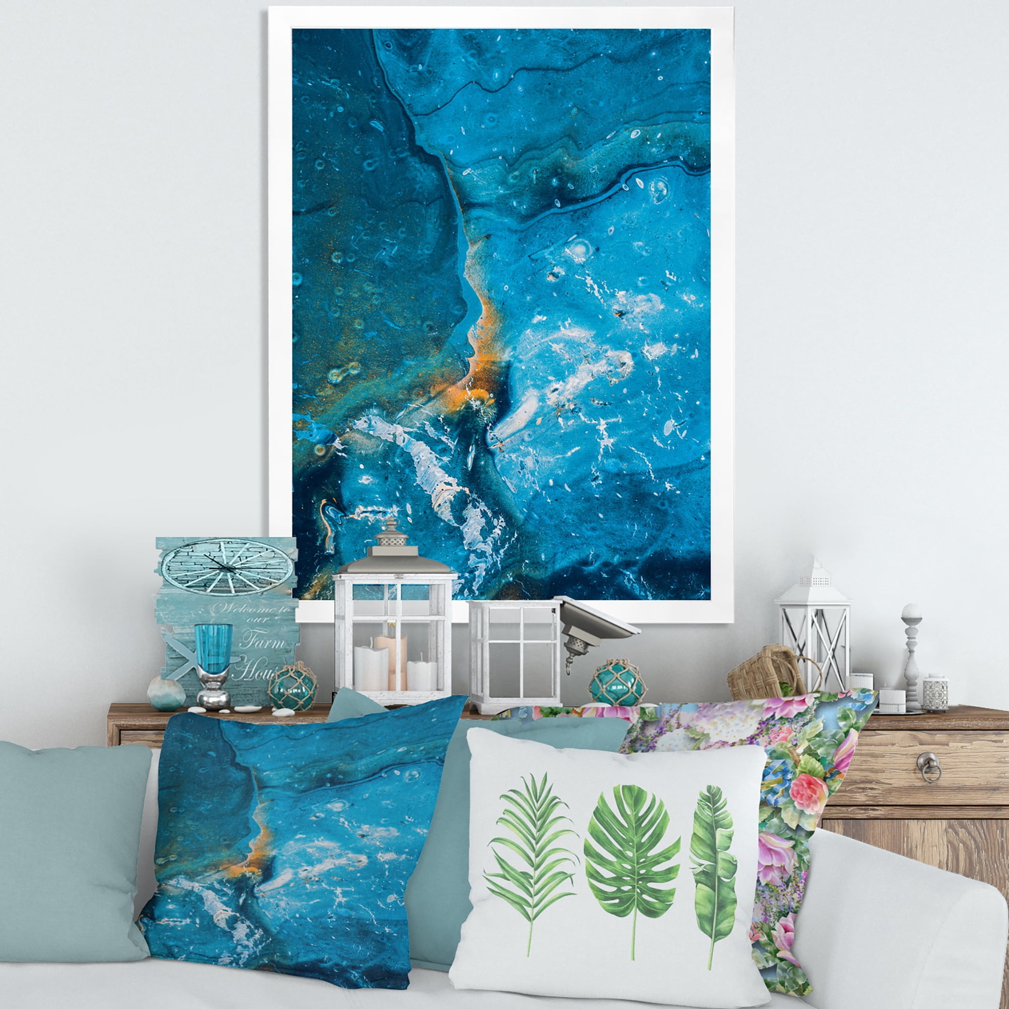 Designart 'Abstract Blue Marble Composition I' Modern Framed Art Print