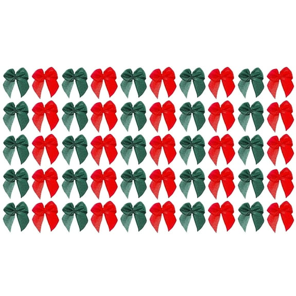 Gnwei Multicolor Bows, Mini Ribbon Bows 50 Pcs Christmas Mini Bow Tiny Twist Tie Bow Handmade Craft Gift Wrapping Ribbon for DIY Sewing Xmas Tree Wreath Party Decor