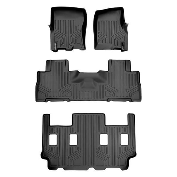 SA0183-B0303-C0186 3 Row Floor Mats Liner Set with 2nd Row Bucket Seats without Console for 2011-2017 Ford Expedition, Black