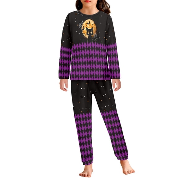 DISNIMO Halloween Cat Pajama Set for Kids 3-4 Years Girls 2 Piece Pajamas Set Kids Long Sleeve Pjs Boys Pj Sets for Kids Pj Sets Boys Loungewear Set Kids Sleepwear Girls