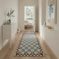 thumbnail image 4 of 2x3 Area Rug Non Slip Backing, Machine Washable Low Pile Indoor Doormat, Small Print Pattern Floor Mat for Front Door Entrance, Hallway, Kitchen and Bathroom, Checkerboard, Dusty Blue, 4 of 5