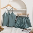 thumbnail image 4 of HWRETIE Nightgown Dress,Women Pajama Set Solid Color Sleeveless Camisole V-Neck Vest with Shorts Two Piece Sexy Home Clothes Comfortable Sleepwear Suit Green （9XL）, 4 of 4