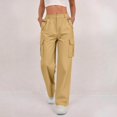 thumbnail image 4 of Casual Loose Fit Cargo Pants for Women High Waisted Straight Wide Leg Trousers with Functional Pockets for Daily Outdoor Outfits Yellow S, 4 of 5