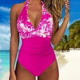thumbnail image 2 of Women Sexy Tummy Control One Piece Swimsuits Halter Push Up Bathing Suits Watermelon Red S, 2 of 5
