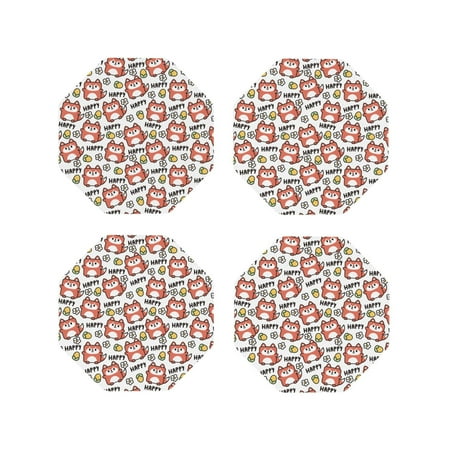 

Honeii Happy Foxy Faces Print Leather Coaster Set of 4 Ideal for Safeguarding Your Furniture from Drinks Spills and Effortless Cleanup-Octagon