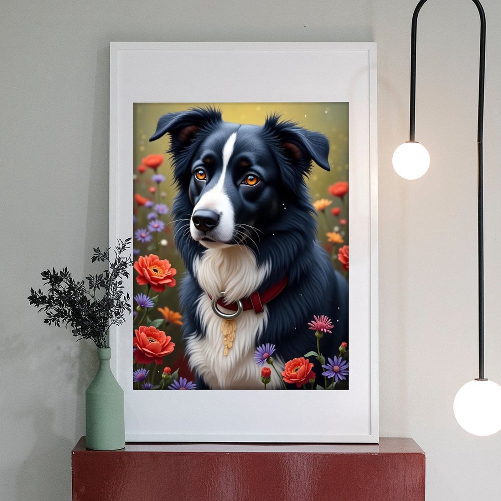 Diamond Art Kits for Adults - Classic Collie Flower Print No.68 5D Frameless Dimond Painting Kit for Adults Beginner, Round Diamond Kits for Home Wall Decor, Gift for Women