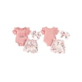 thumbnail image 2 of Suagox Baby Girls Summer Shorts Sets Rose Letter Print Romper Floral Lantern Shorts Headband Sets for 0-18 Momths Baby, 2 of 10