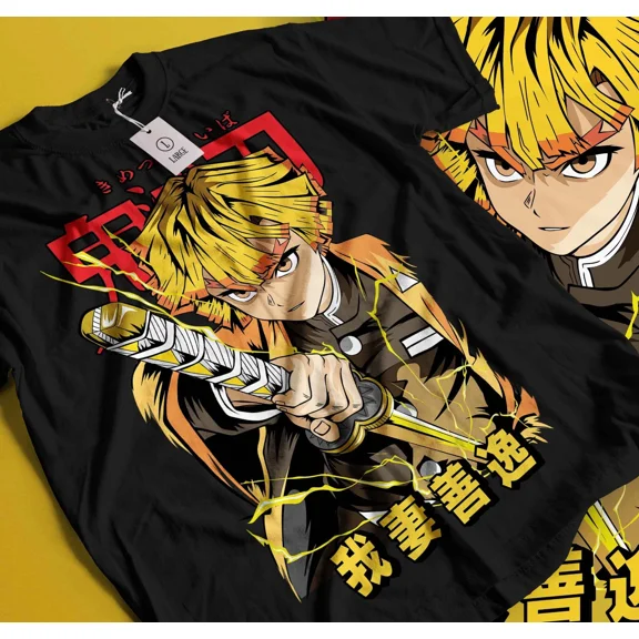VINTAGE Anime Kimetsu No Yaiba Agatsuma Zenitsu Thunder Breathing Black T-Shirt