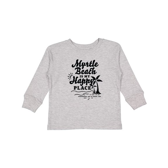 Inktastic Myrtle Beach is My Happy Place with Palm Trees Boys or Girls Long Sleeve Toddler T-Shirt