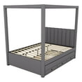thumbnail image 4 of EUROCO Upholstered Full Size Canopy Bed Frame with Trundle and 3 Drawers for Kids Teens Adults, Gray, 4 of 12