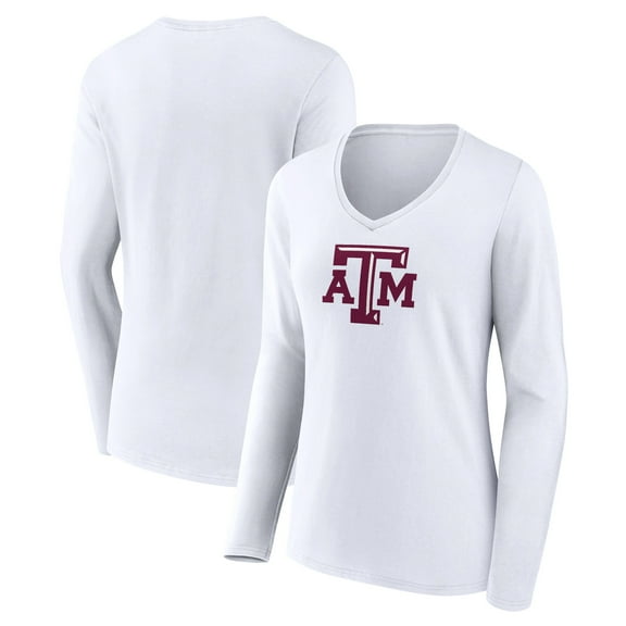 Women's White Texas A&M Aggies Logo Long Sleeve V-Neck T-Shirt