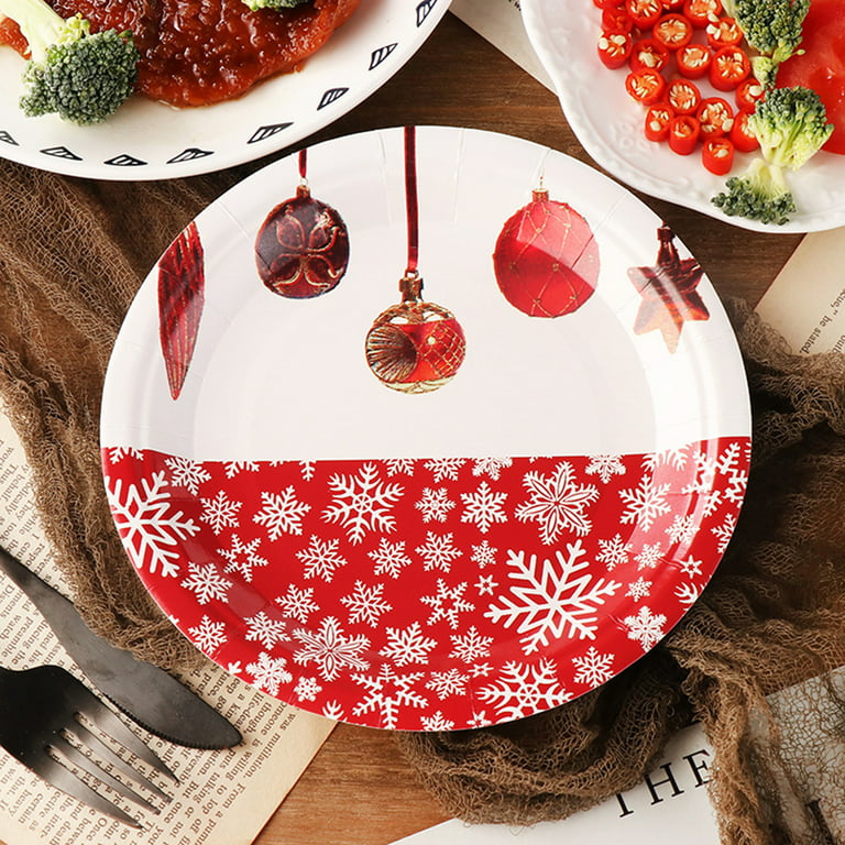 GROFRY 10 Pcs/Set Paper Plate Set Disposable Increase Atmosphere Christmas  Style Festive Cartoon Decomposable Heat Resistant Colorful Print Christmas  Paper Cup Plate for Christmas Party 