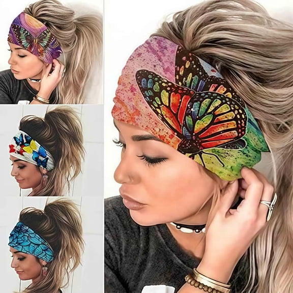 4 Pack Bandanas for Women Stretchy Non-Slip Head Scarves - Sweat-Wicking Bandana Headbands for Yoga, Running, Workout - Boho Floral Print