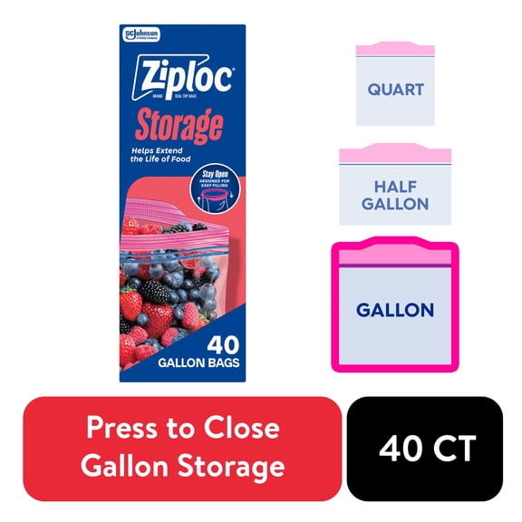 Ziploc Brand Storage Bags, School Supplies, with Grip 'n Seal Technology, Gallon, 40 Count