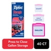 Ziploc Brand Food Storage Bags, School Supplies, with Grip 'n Seal Technology, Zipper, Gallon, 40 Count